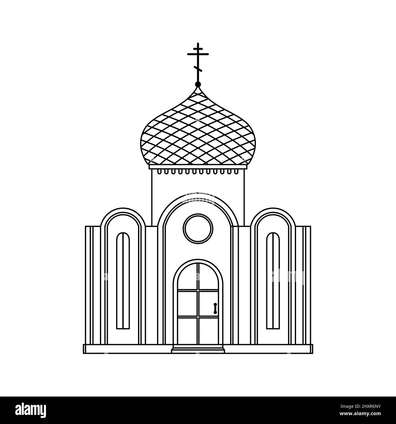 Illustrazione vettoriale della Chiesa cristiana Ortodossa. Un edificio religioso. Contorno Illustrazione Vettoriale