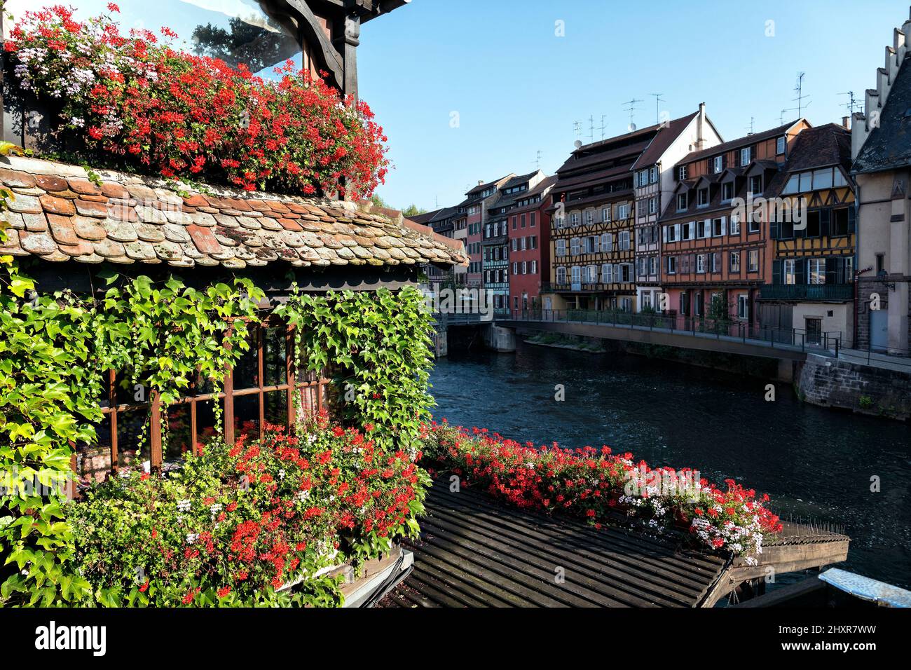 Francia, Strasburgo, il centro storico dichiarato patrimonio mondiale dall'UNESCO, la Petite France: Il ristorante Au Pont Saint Martin. Foto Stock