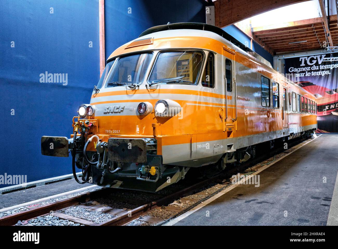 Francia, Mulhouse, Bas Rhin, la Cité du Train, la locomotiva a turbina Turbo-Train Foto Stock