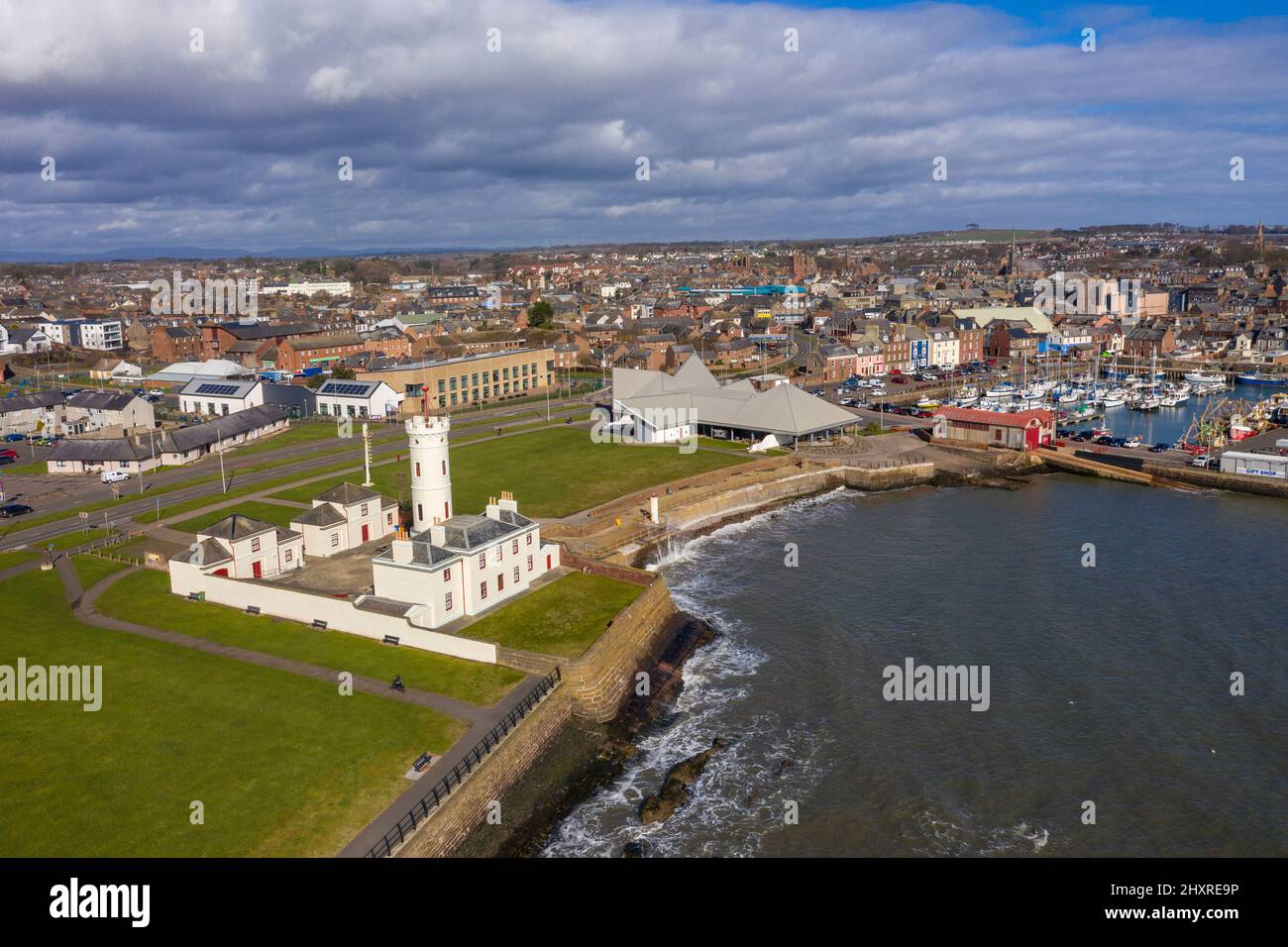 Bell Rock Signal Tower Museum, Arbroath Harbour, Angus, Scozia, Regno Unito Foto Stock
