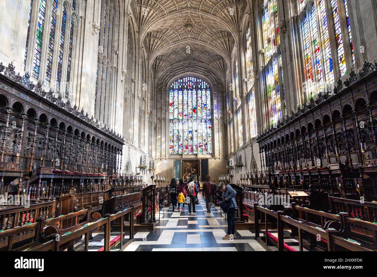 Interno della King's College Chapel alla Cambridge University, Cambridge, Regno Unito Foto Stock