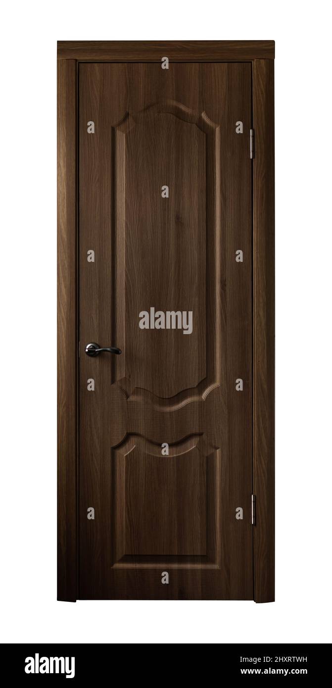 porta, porta chiusa in legno, su sfondo bianco, in isolamento Foto Stock