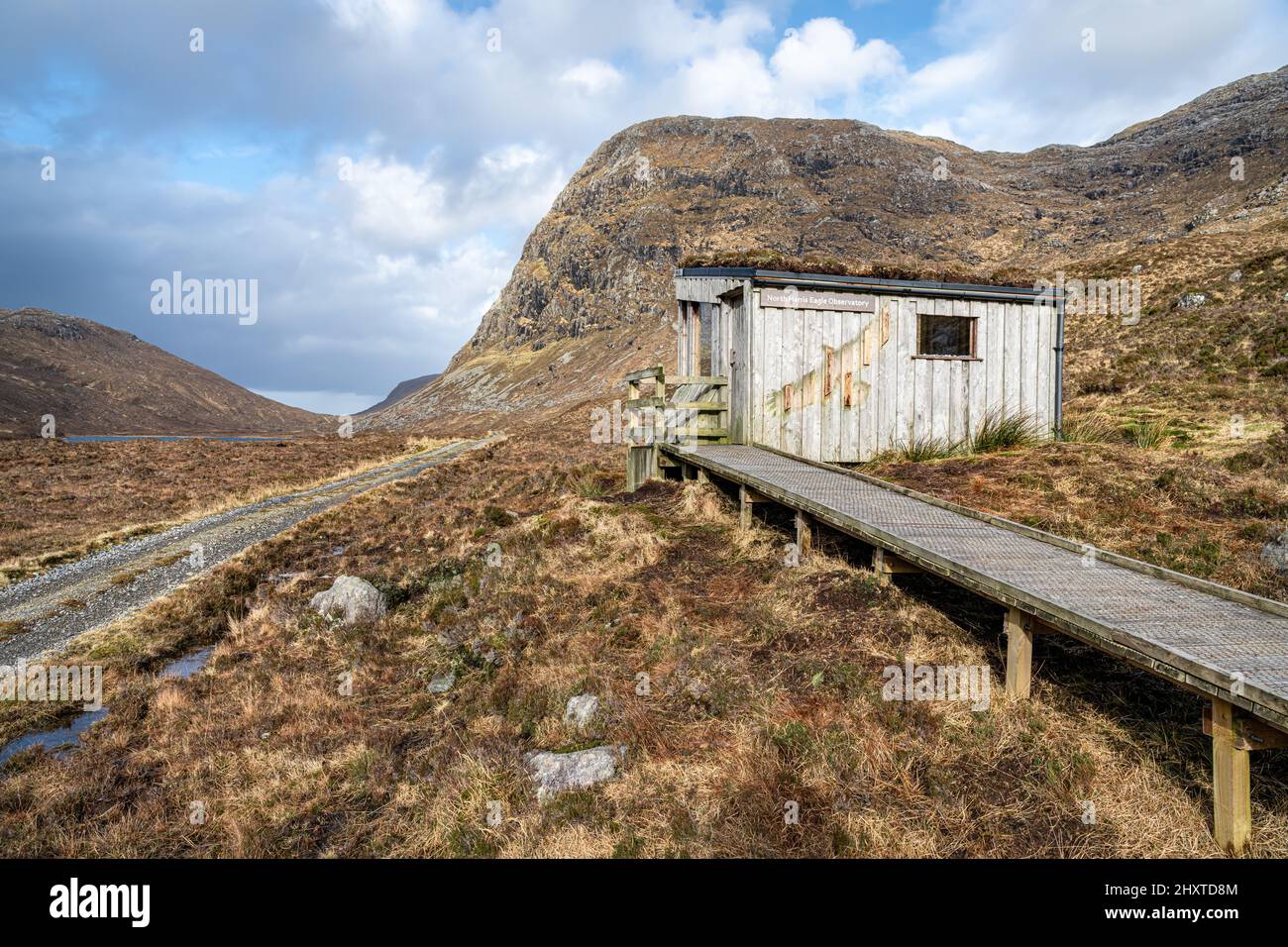 North Harris Golden Eagle Observatory nel Glen Mhiabhaig, Isola di Harris, Scozia Foto Stock