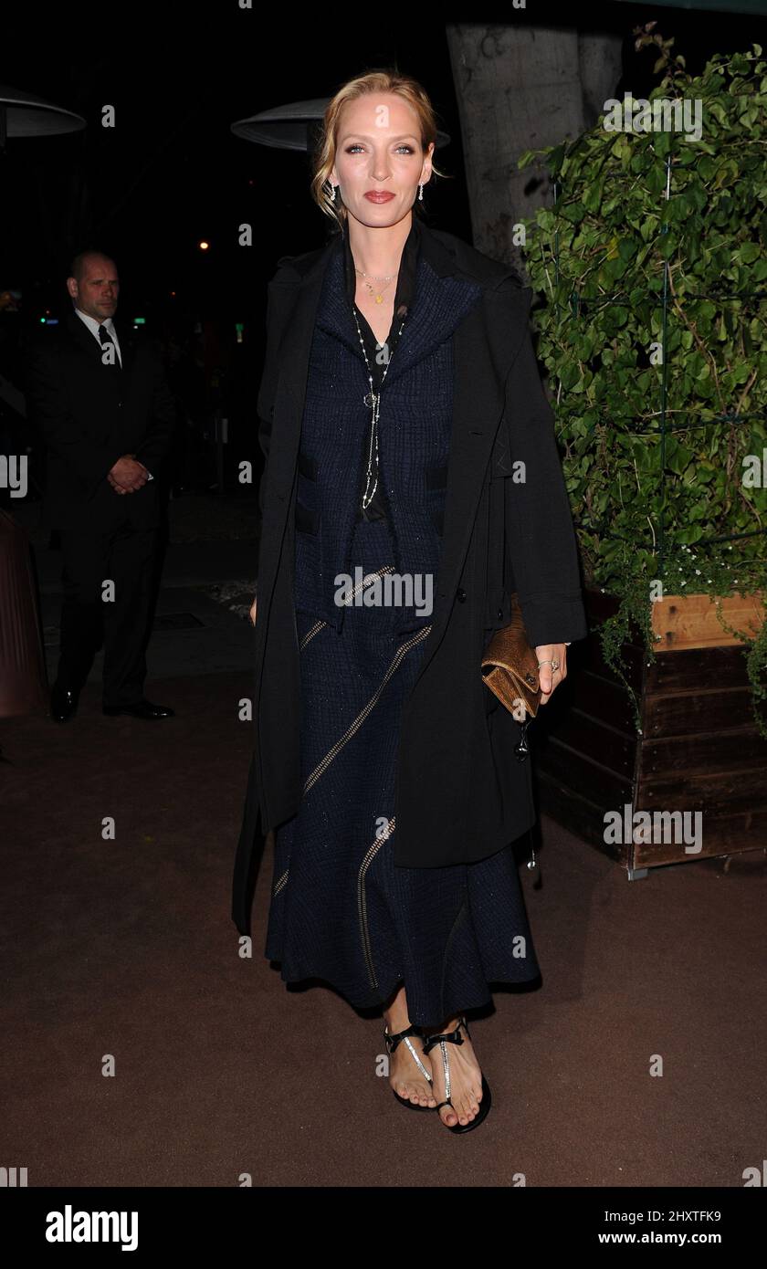 UMA Thurman al Chanel e Charles Finch Pre-Oscar cena al ristorante Madeo di Los Angeles, California, USA il 26 febbraio 2011. Foto Stock
