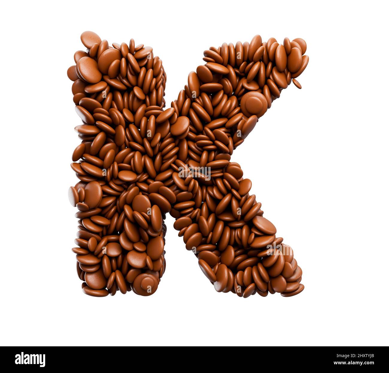 3D illustrazione della lettera K fatta di gocce di cioccolato isolate su sfondo bianco Foto Stock