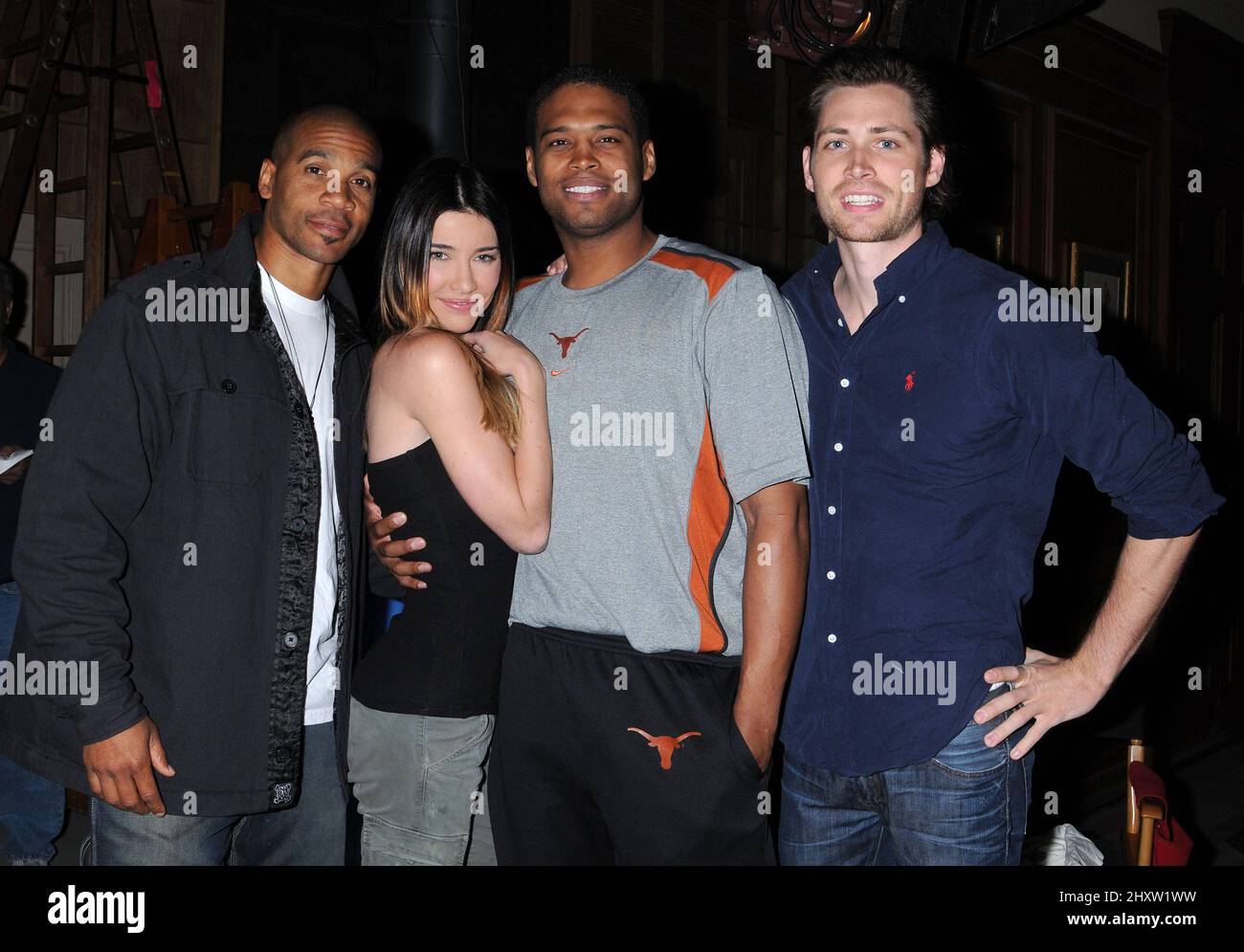 Aaron D. Spears, Jacqueline MacInnes Wood, Texas Battle e Zack Conroy al Bold e la bella celebrazione per le loro nomine Emmy Daytime sul palco 31 al CBS Television Studios di Burbank. Foto Stock