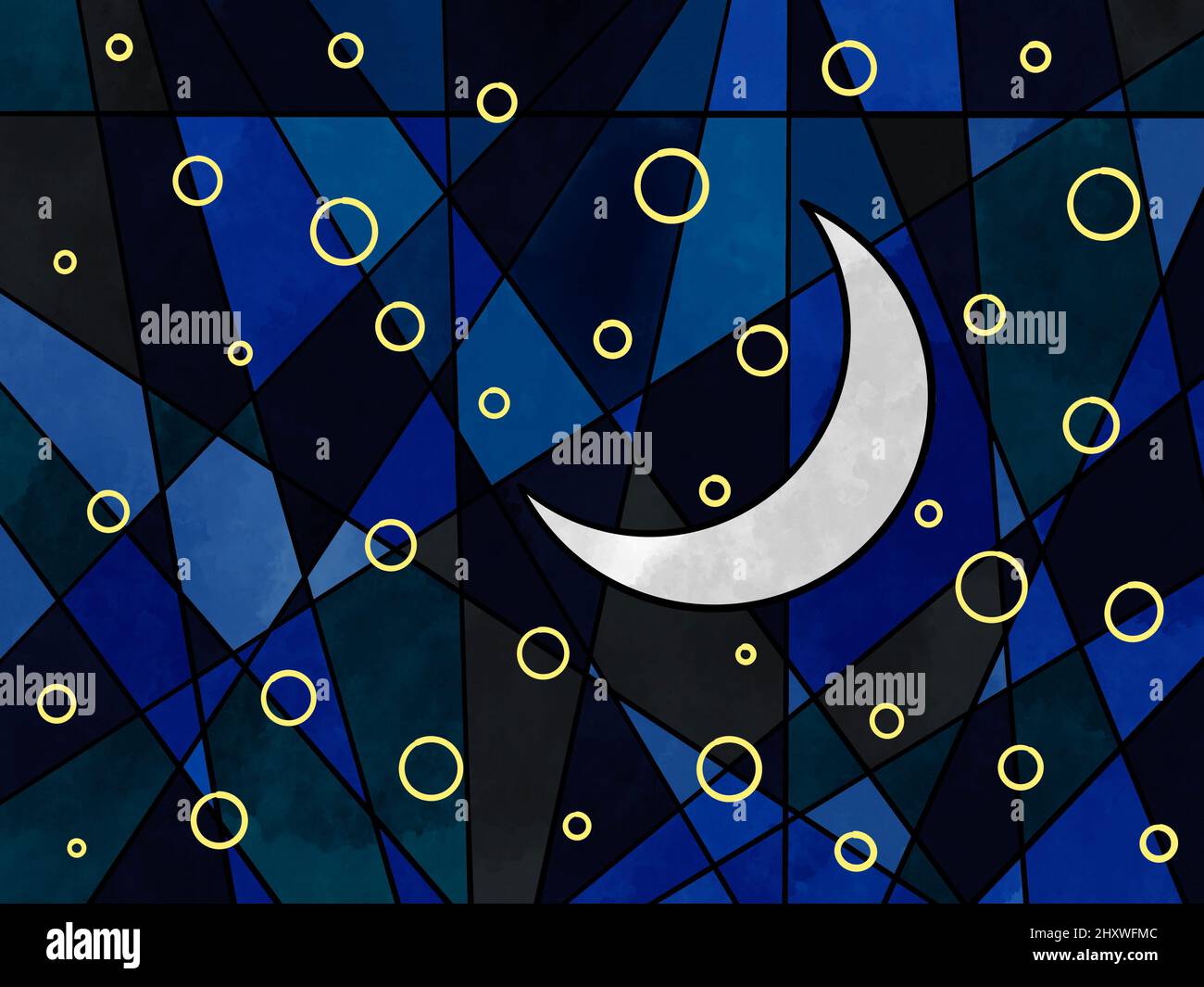illustrazione digitale dell'acquerello moon, cielo con stelle Foto Stock