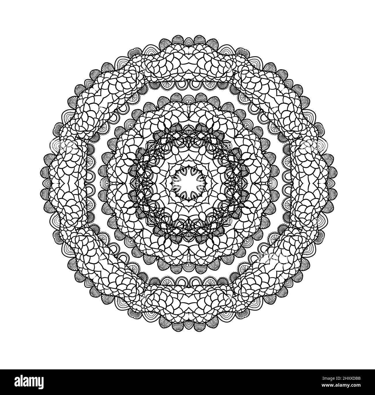 Carta ornamento bianco nero con mandala. Elemento circolare geometrico realizzato in vettore. Foto Stock