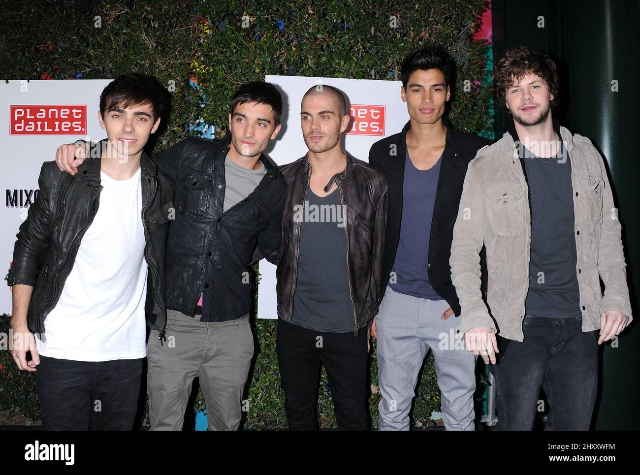 Tom Parker, Max George, Jay McGuiness, Siva Kaneswara e Nathan Sykes della band The Wanted at the Planet Dailies and Mixology 101 Grand Opening at Farmers Market il 5 aprile 2012 a Los Angeles, California. Foto Stock