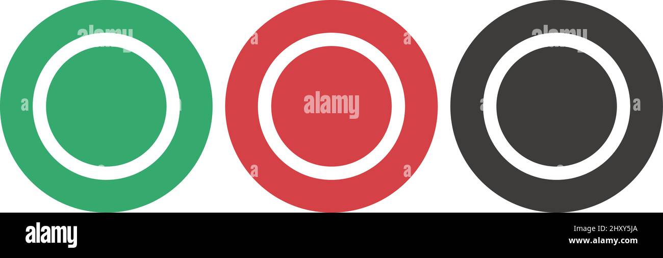 Icona a forma di cerchio verde, rosso e nero. Vettori che rappresentano successo e correttezza. Vettore modificabile. Illustrazione Vettoriale
