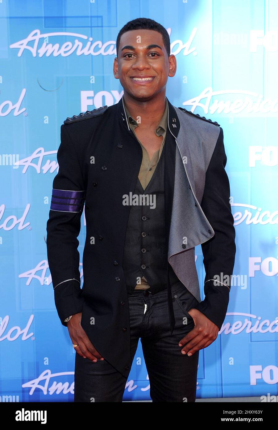 Joshua Ledet durante la finale della stagione americana di idol 2012 11 tenuta al teatro Nokia, California Foto Stock