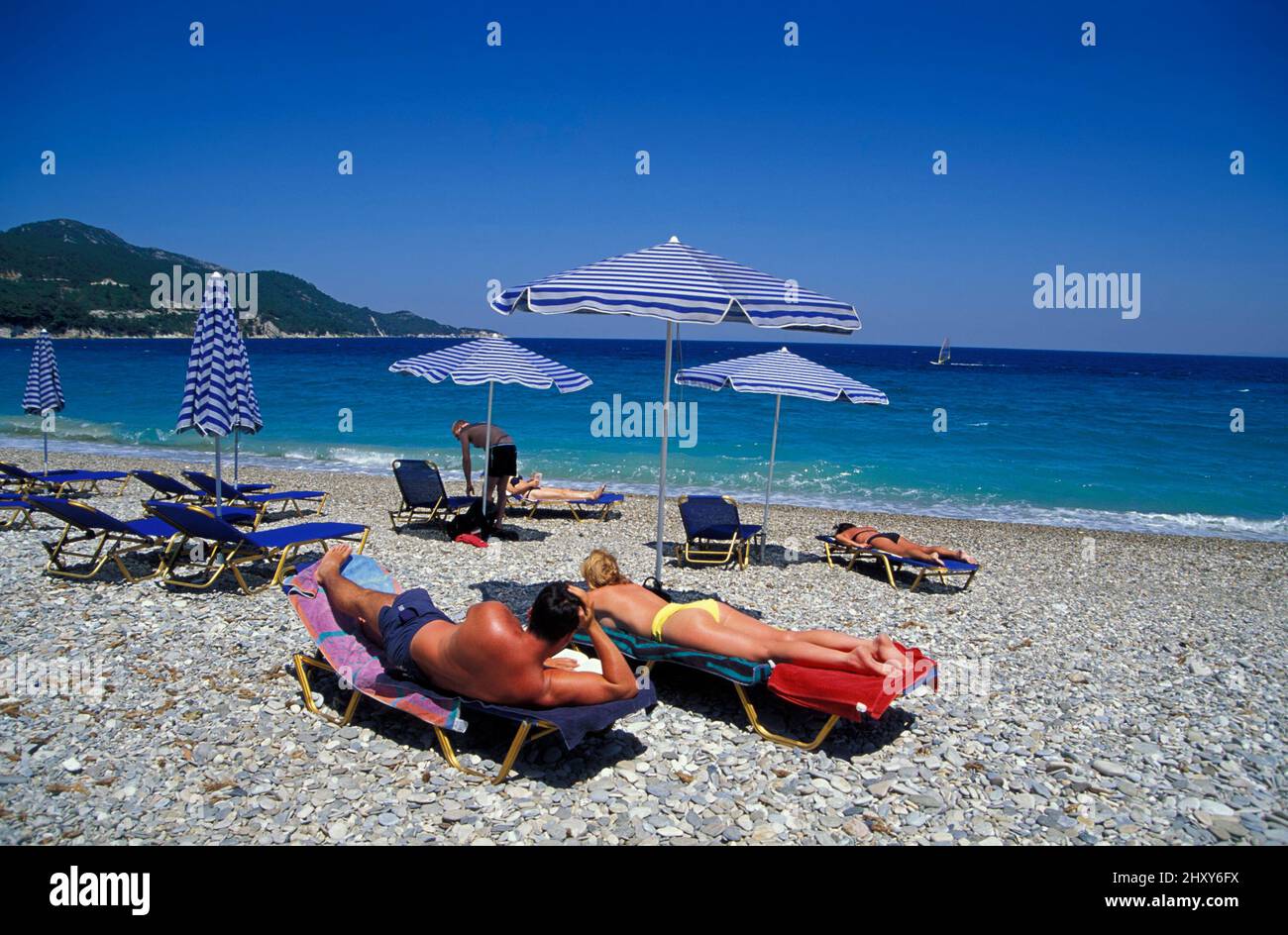Kokkari, Long Beach, isola di Samos, Grecia, Europa Foto Stock