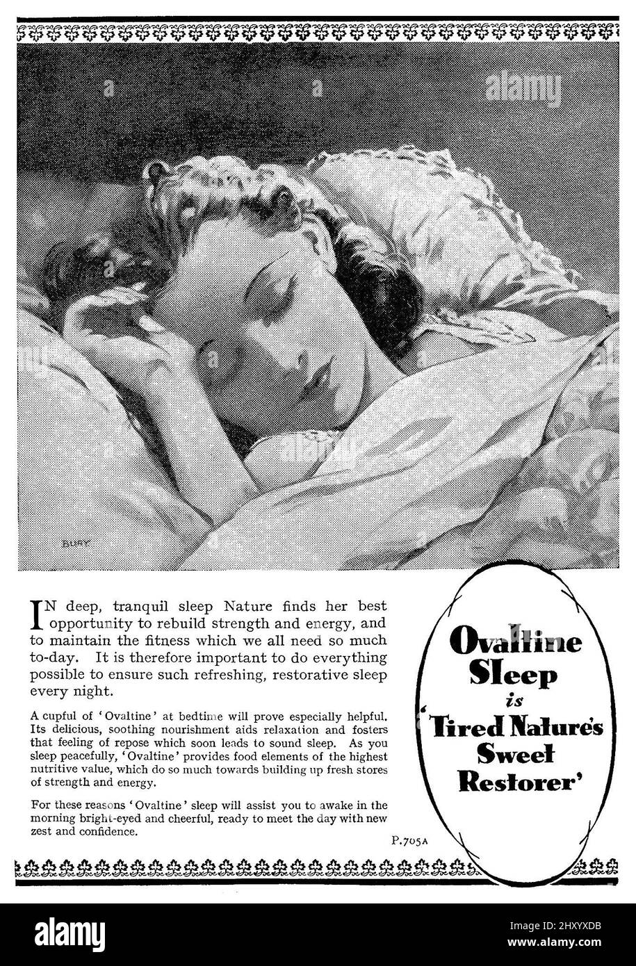 1949 Pubblicità britannica per la bevanda di latte maltato di Ovaltine. Foto Stock