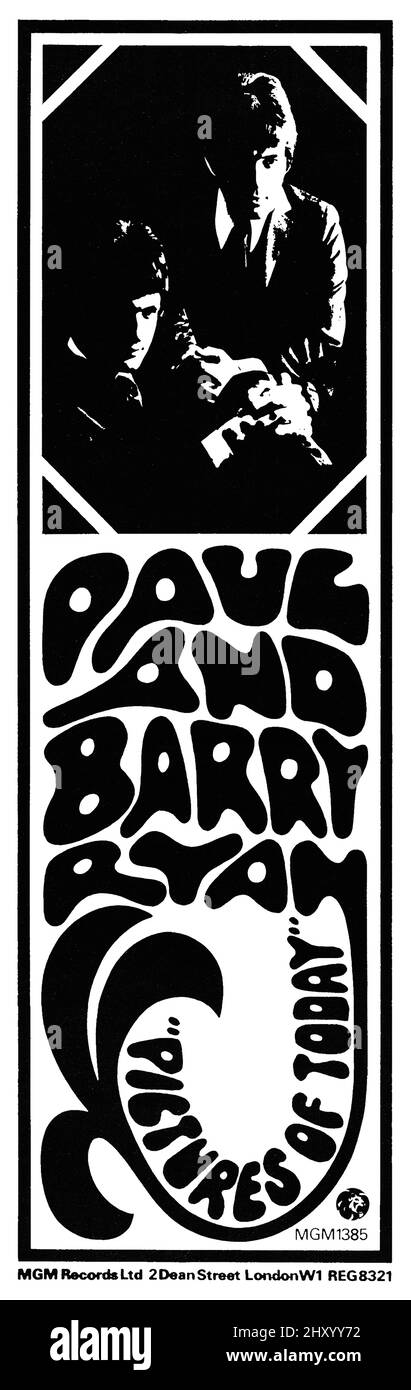 1968 Pubblicità britannica per il singolo Paul and Barry Ryan Pictures of Today. Foto Stock