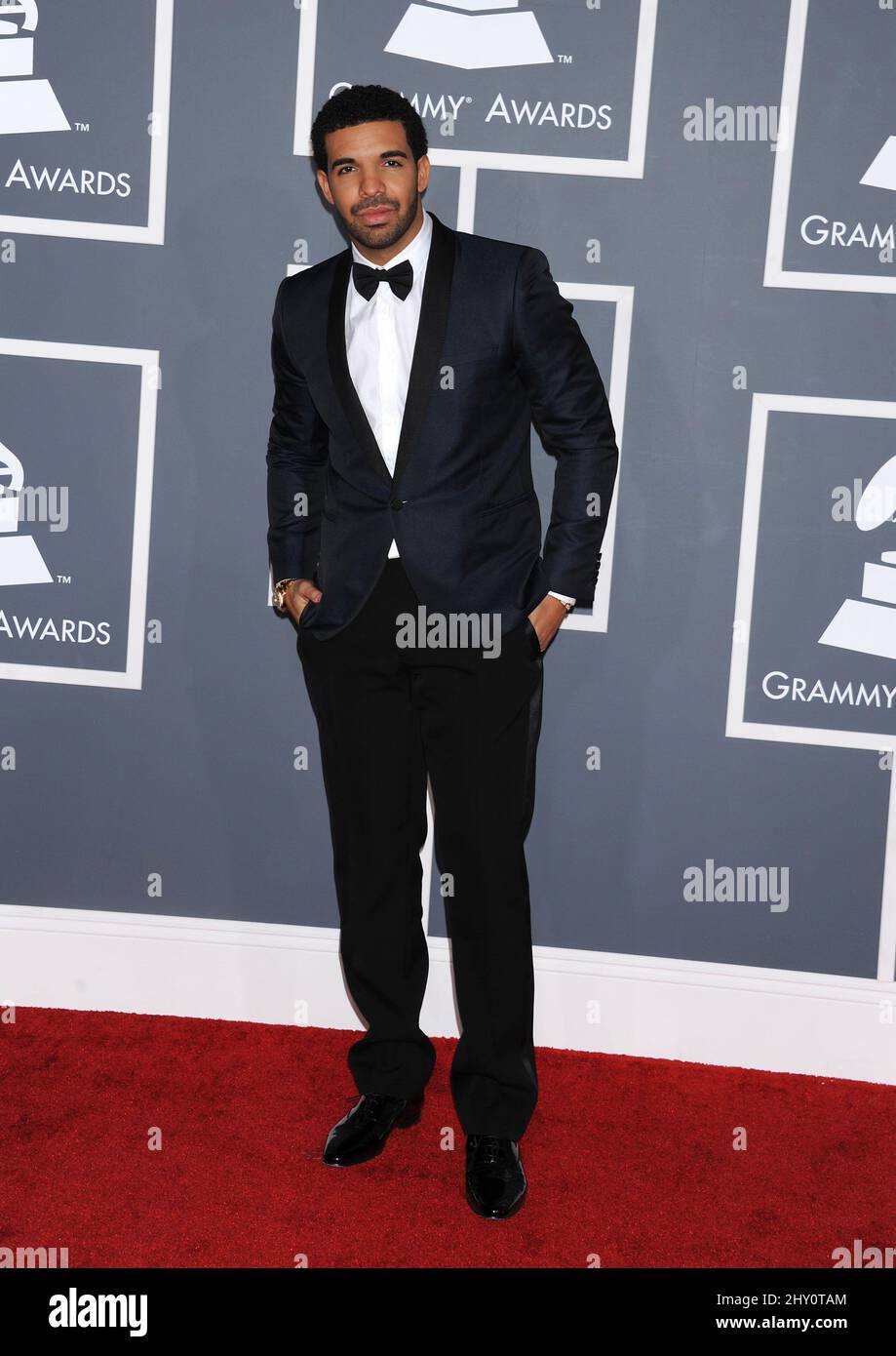 Drake arriva per i Grammy Awards annuali 55th che si tengono allo Staples Center di Los Angeles. Foto Stock