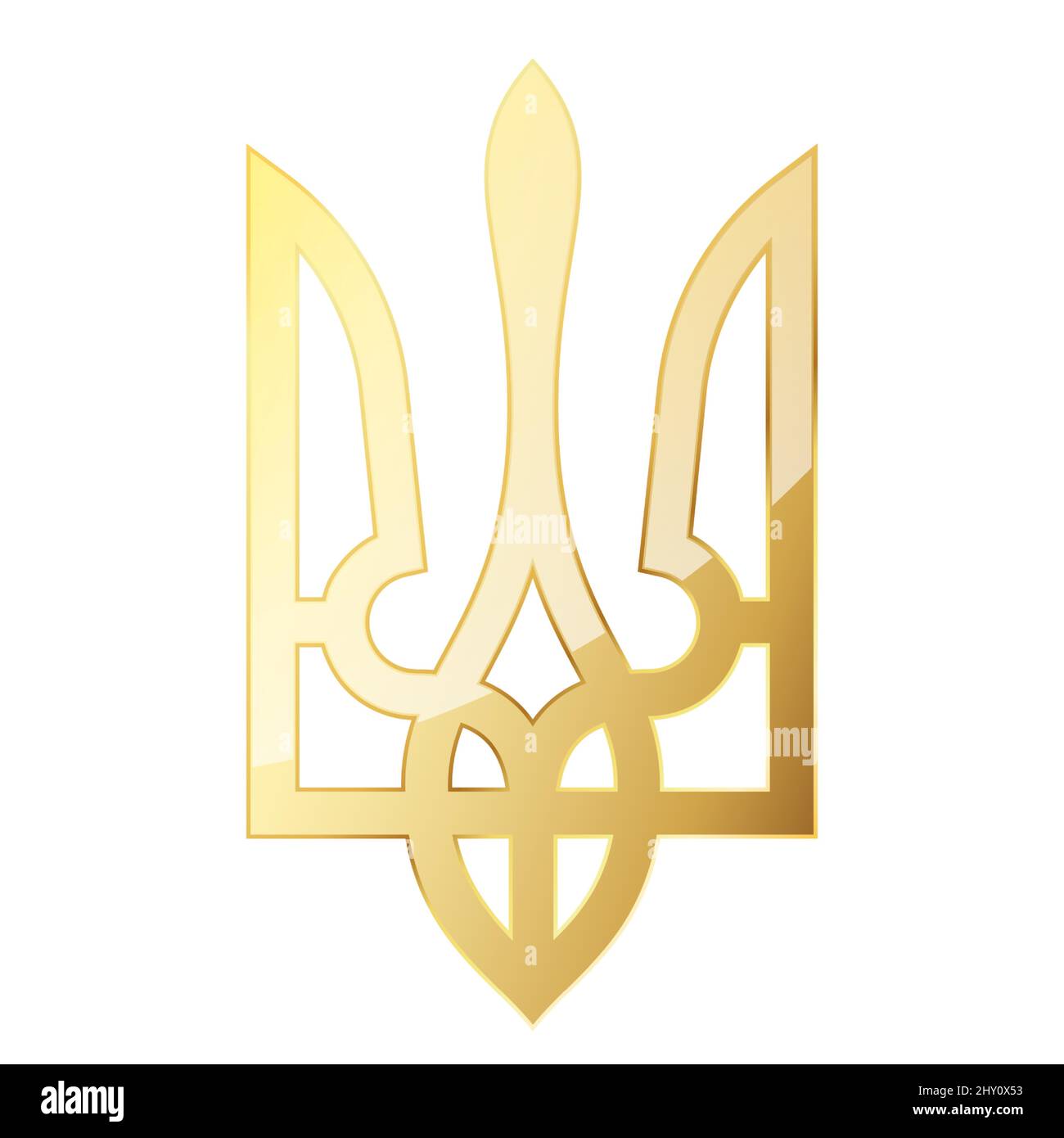 Stemma dell'Ucraina. Emblema dello stato d'oro. Simbolo nazionale ucraino. Icona del tridente dorato. Illustrazione vettoriale. Illustrazione Vettoriale