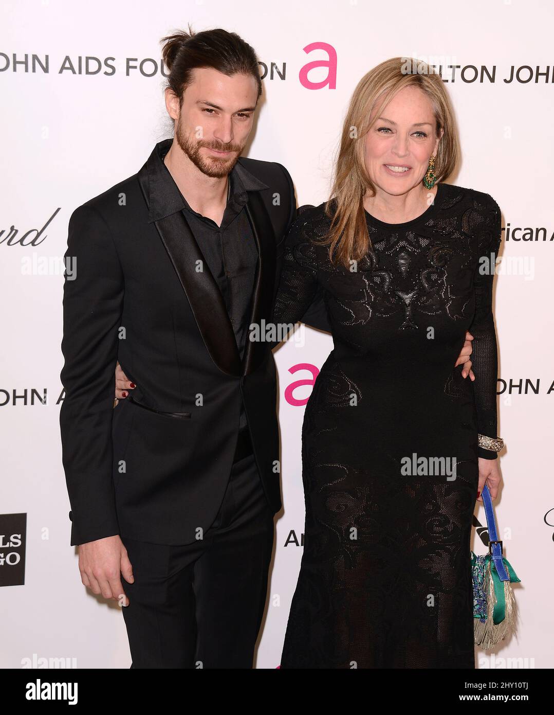 Sharon Stone, Martin Mica partecipa all'Elton John AIDS Foundation Academy Awards Viewing Party 2013 che si tiene al West Hollywood Park Foto Stock