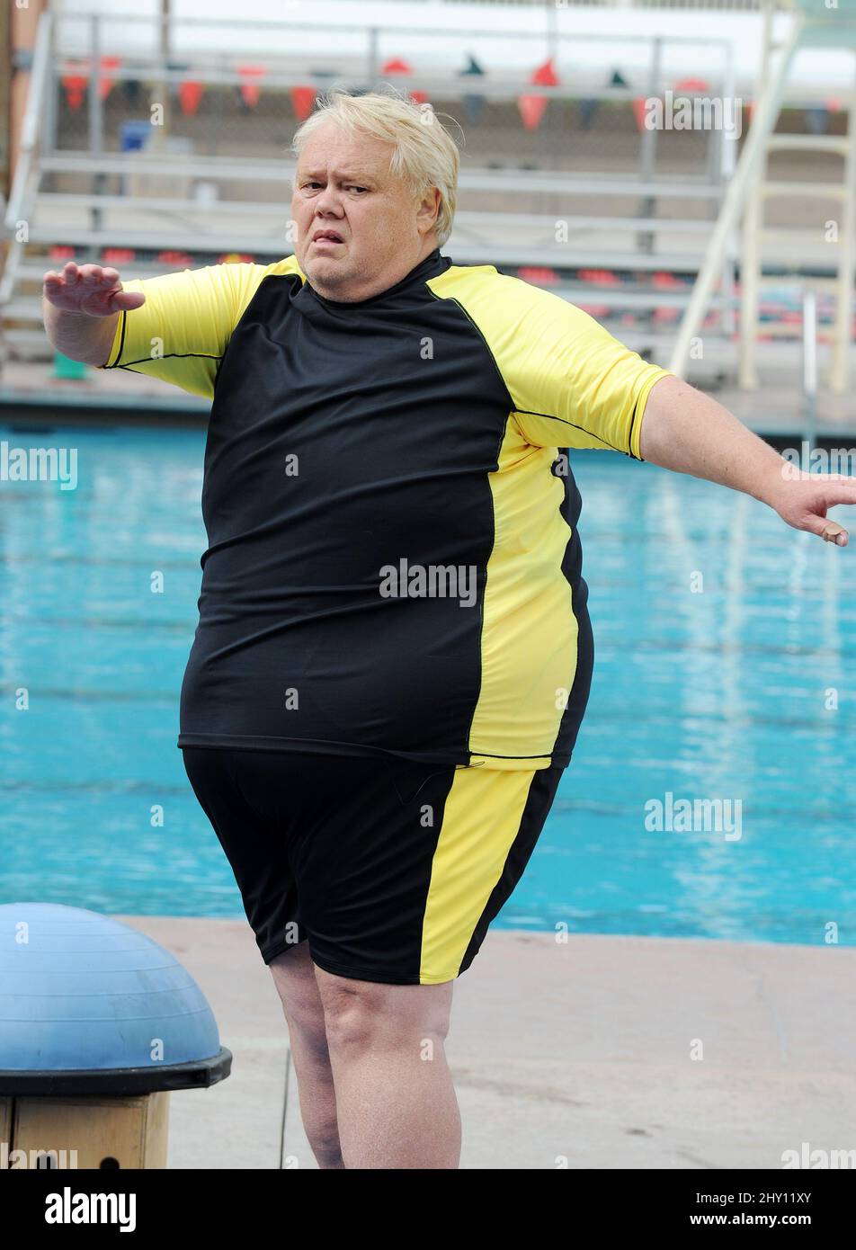 Louie Anderson ha visto il set filmare "Celebrity Splash" a Santa Monica, California. Foto Stock