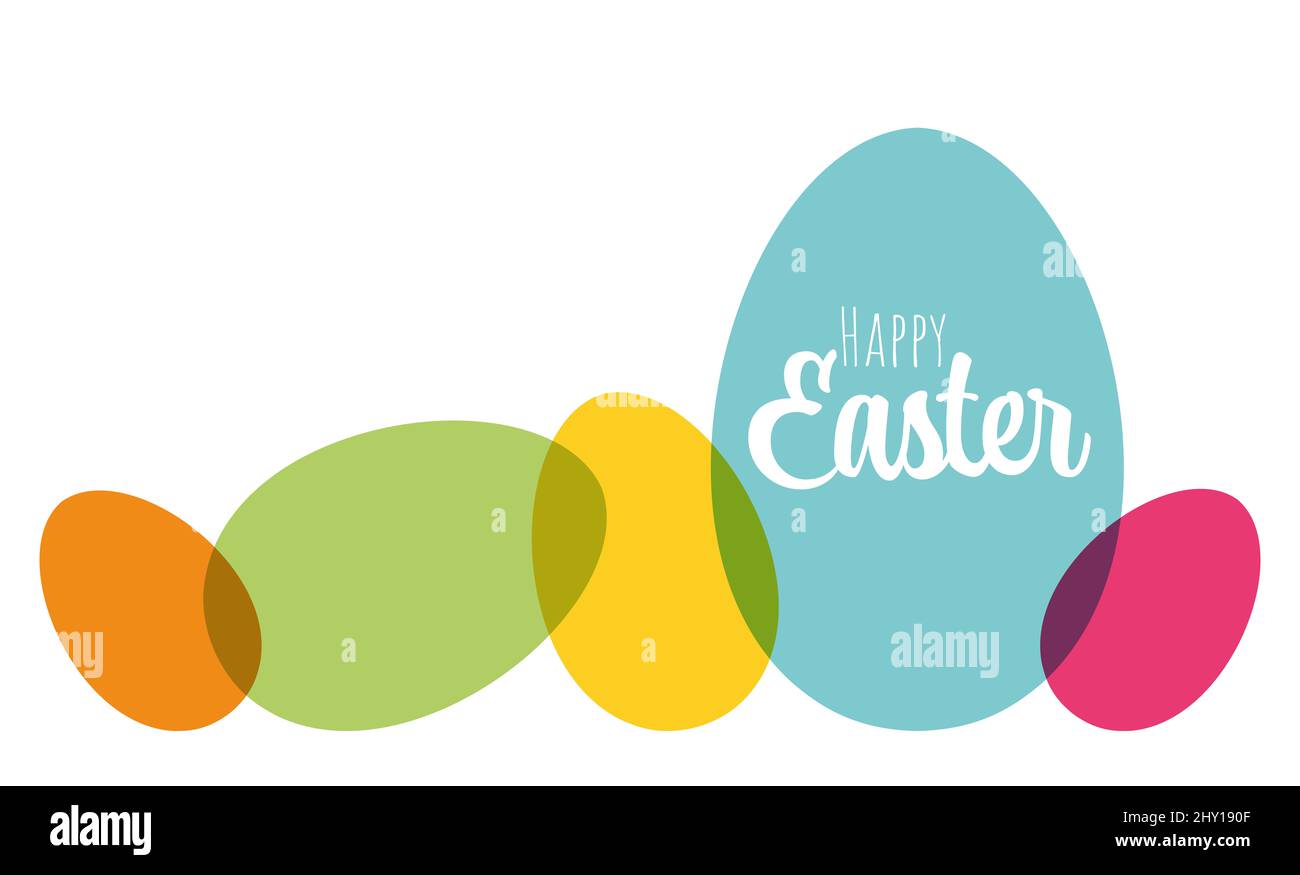illustrazione vettoriale eps di semplici uova di pasqua dipinte con colori diversi e saluti del tempo di pasqua Foto Stock