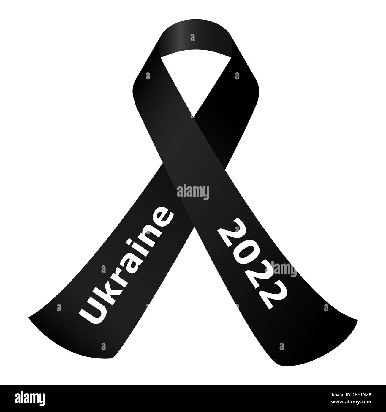 illustrazione vettoriale eps del nastro di lutto nero con testo ucraina e 2022 - STOP WAR - conflitto con la russia 2022 Foto Stock