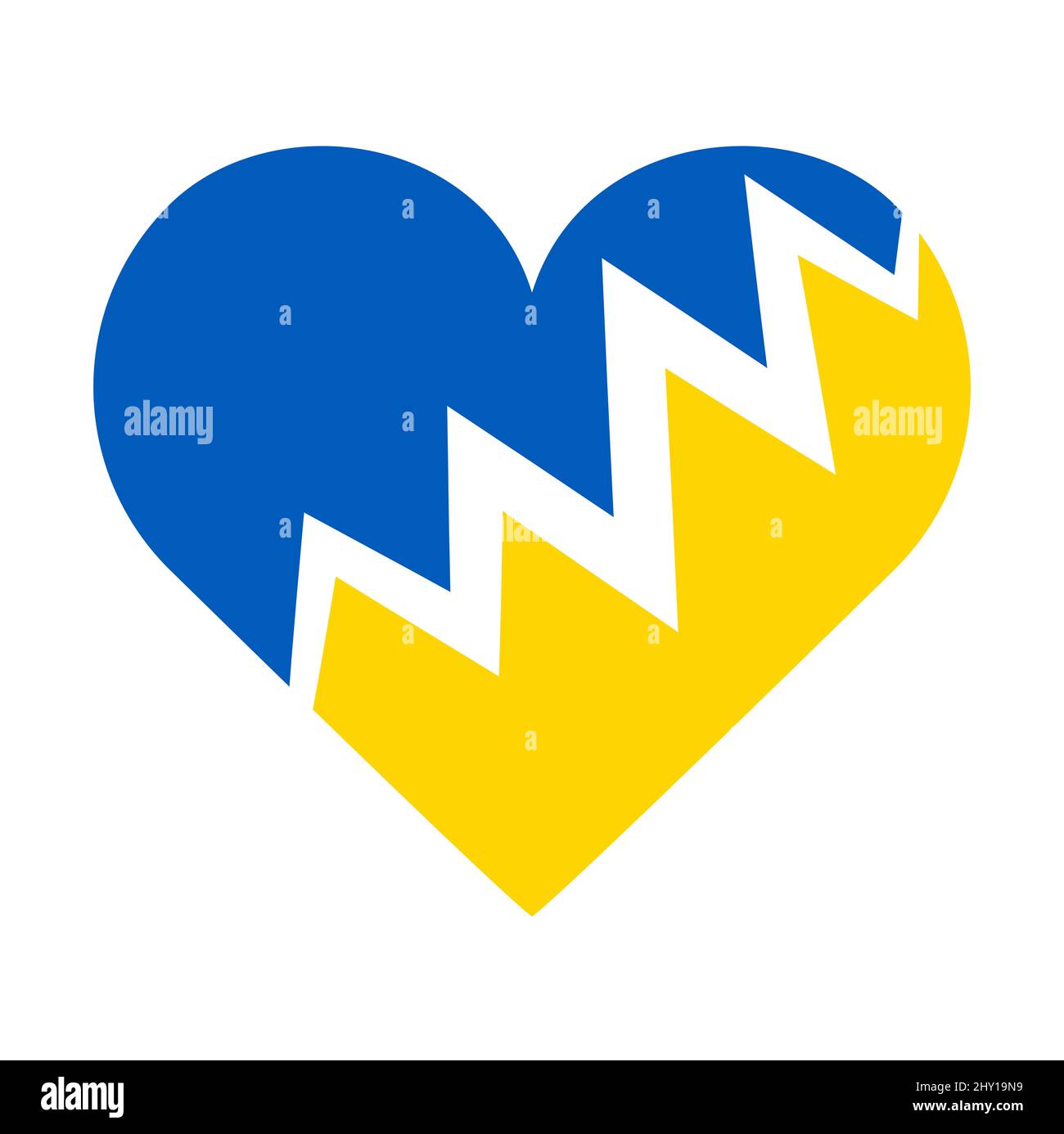 illustrazione vettoriale eps con paese ucraina colori nazionali cuore, rotto in due parti per pregare per l'ucraina Foto Stock