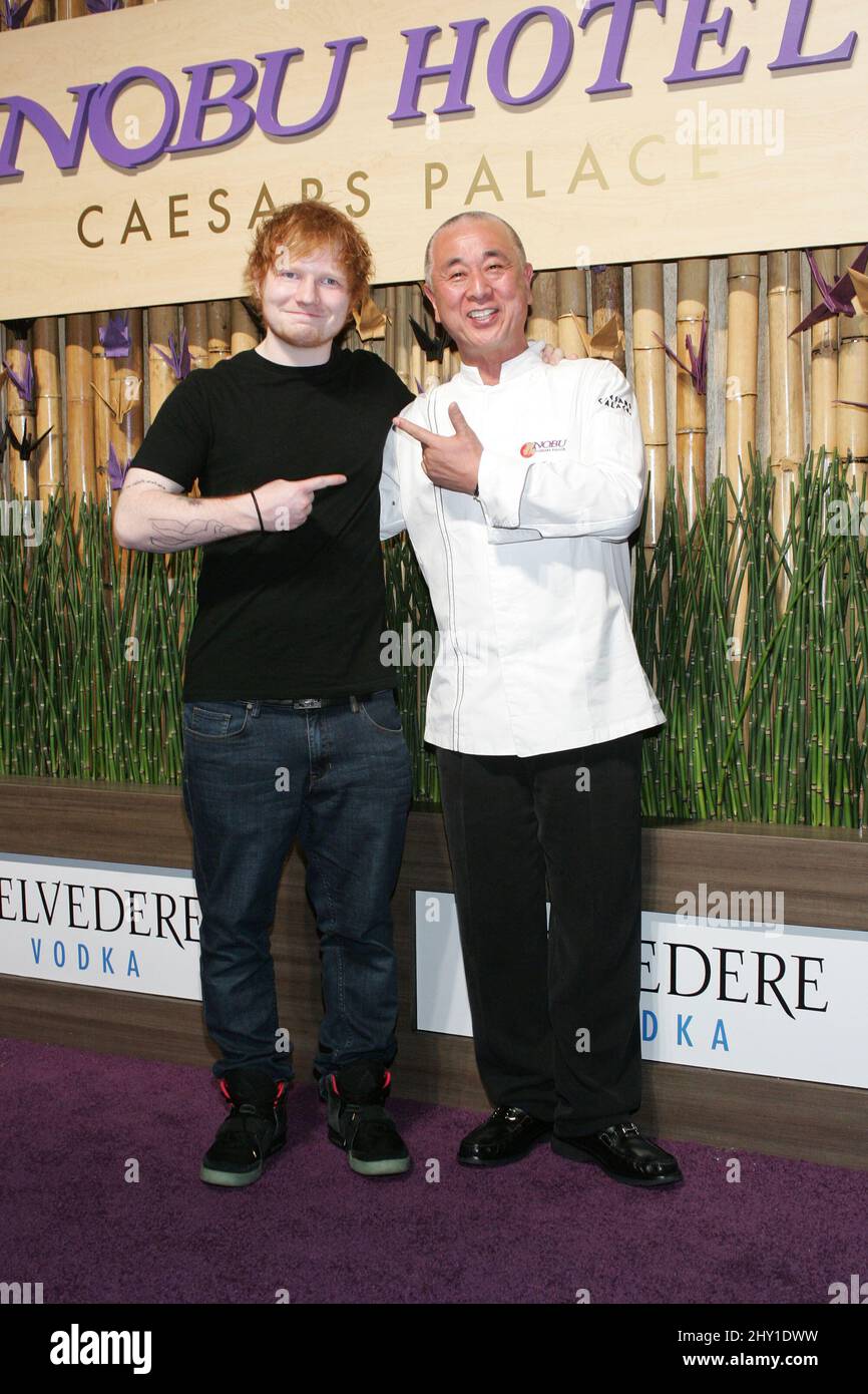 Ed Sheeran, Nobu Matsuhisa partecipa alla grande inaugurazione del Nobu Hotel al Caesar's Palace a Las Vegas, Nevada. Foto Stock