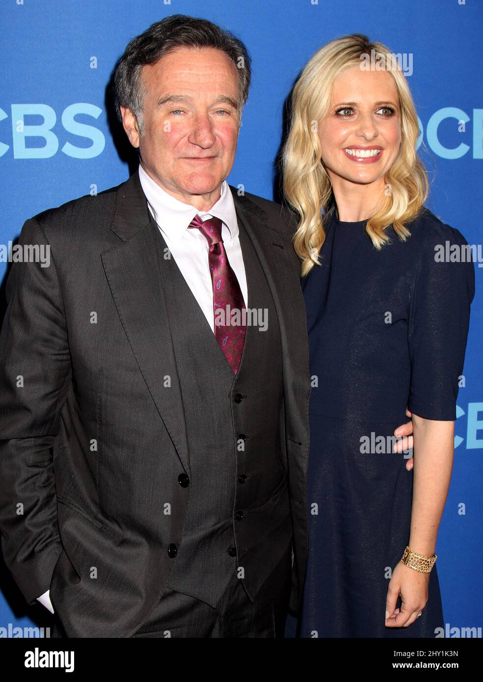 Robin Williams e Sarah Michelle Gellar hanno partecipato alla presentazione iniziale del CBS 2013 tenutasi al Lincoln Center di New York, USA. Foto Stock