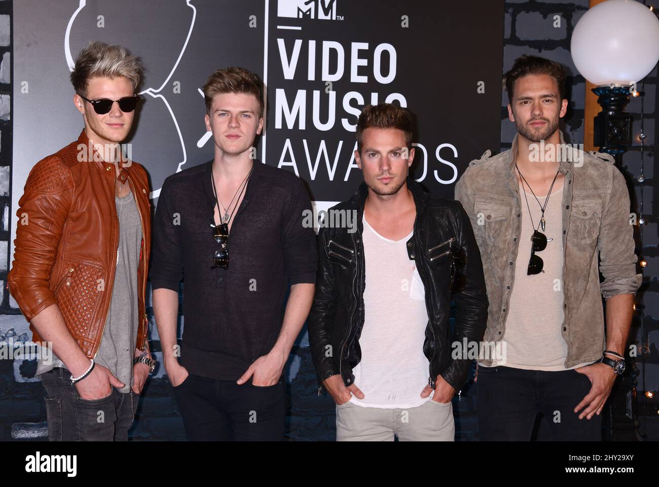 I membri della band di Lawson Ryan Fletcher, Joel Peat, Andy Brown, Adam Pitts hanno partecipato ai MTV Video Music Awards 2013 al Barclay Center di Brooklyn, New York. Foto Stock