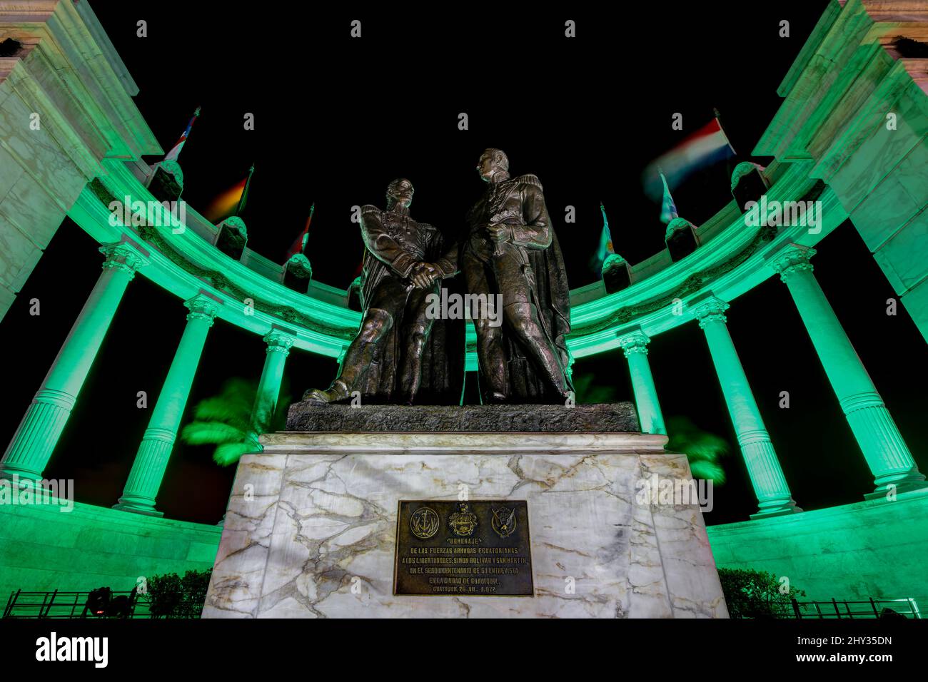 Monumento a Simon Bolívar e Jose de San Martín - Emiciclo Rotunda (Hemiclo de la rotonda). Malecón 2000, Guayaquil, Ecuador. Foto Stock