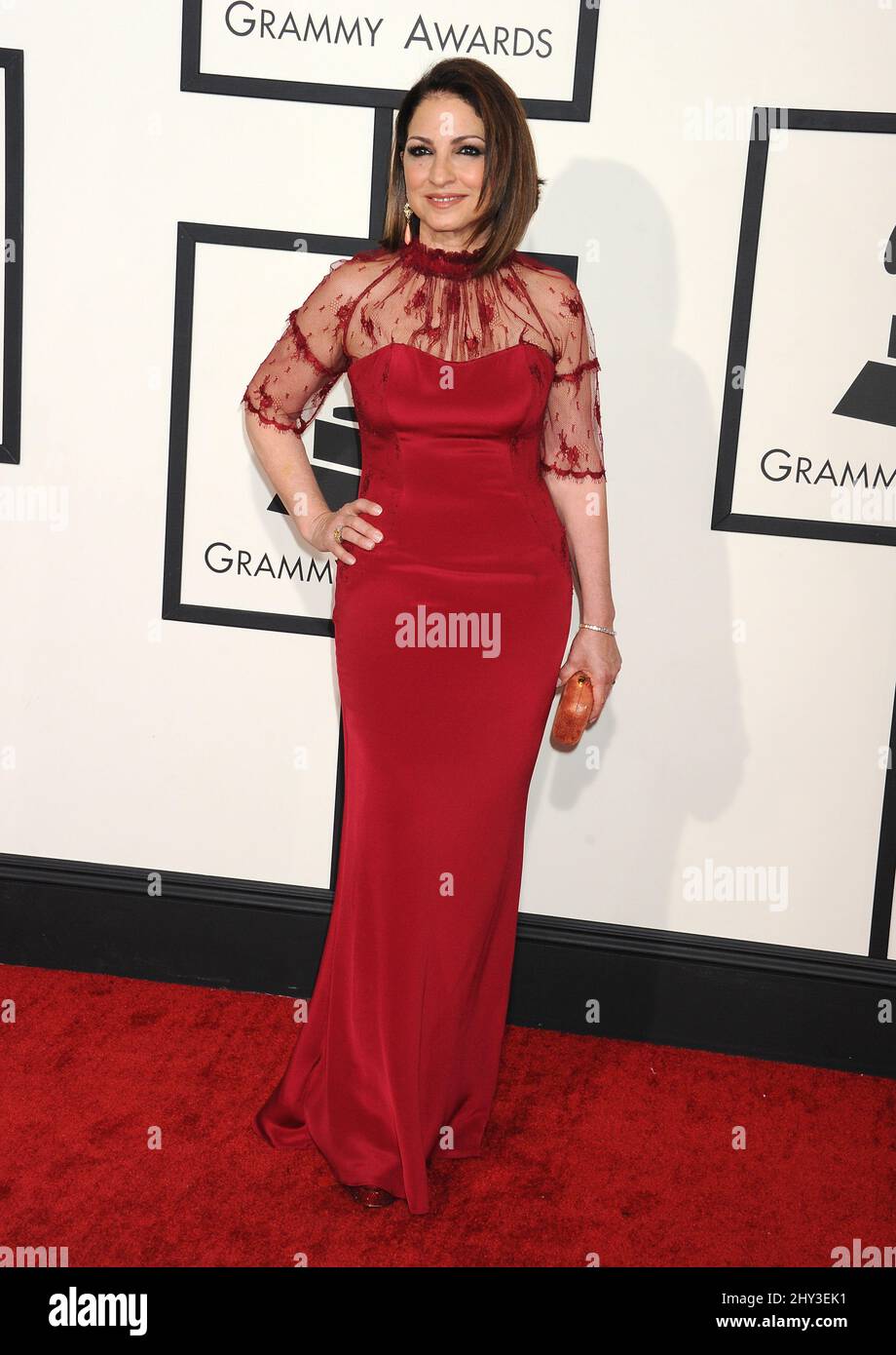 Gloria Estefan arriva per i Grammy Awards 56th allo Staples Center di Los Angeles il 26 gennaio 2014. Foto Stock