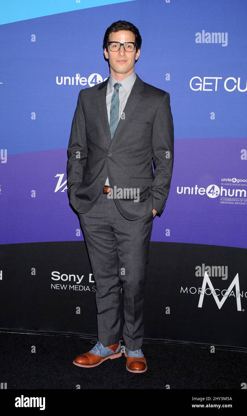 Andy Samberg partecipa all'evento unite4:Humanity dei Sony Studios di Los Angeles, California, il 27 febbraio 2014. Foto Stock