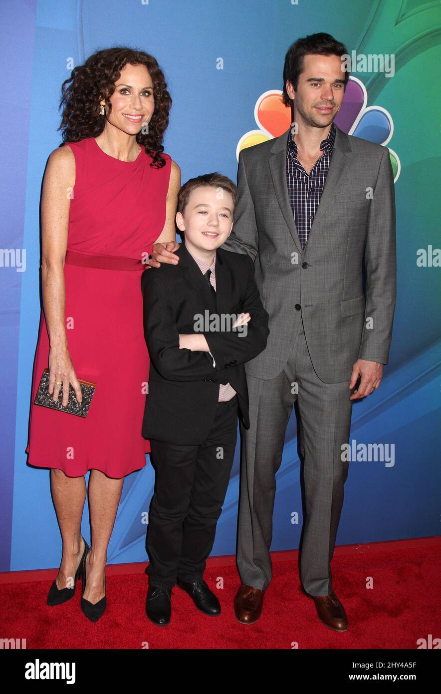 Minnie driver, Benjamin Stockham e David Walton partecipano alla presentazione iniziale della NBC tenuta al Javits Center North a New York, USA. Foto Stock