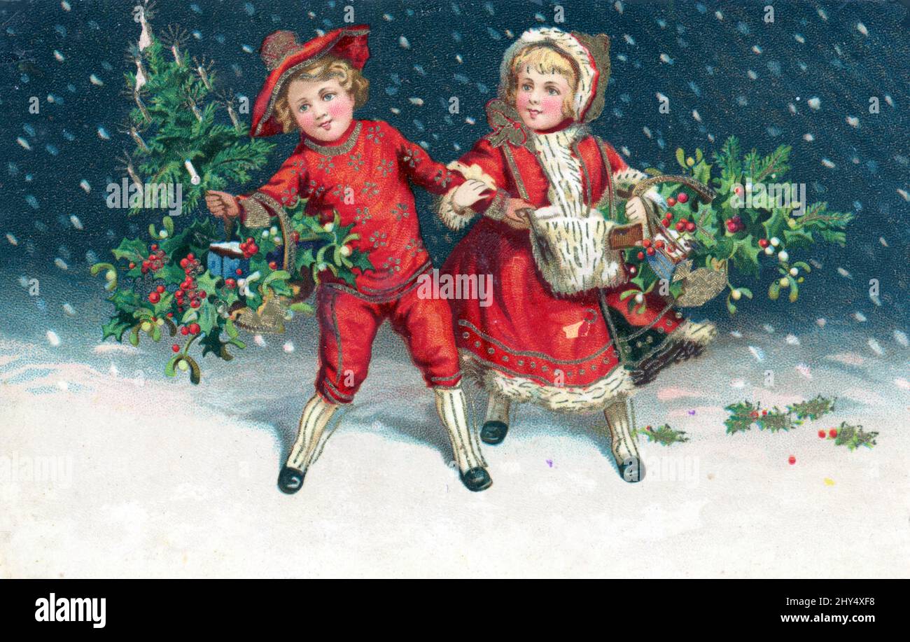 Vintage Christmas card, c.1910 Foto Stock