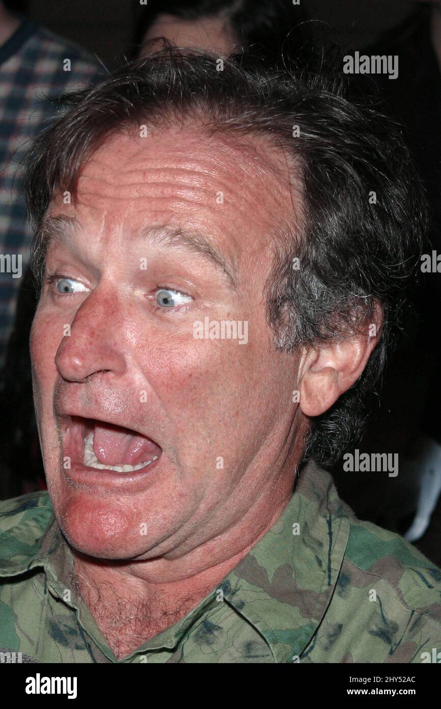 FOTO DELL'ARCHIVIO: Robin Williams muore all'età di 63 anni. Robin Williams a una domanda per "una foto di un'ora". (Hollywood, California) Foto Stock