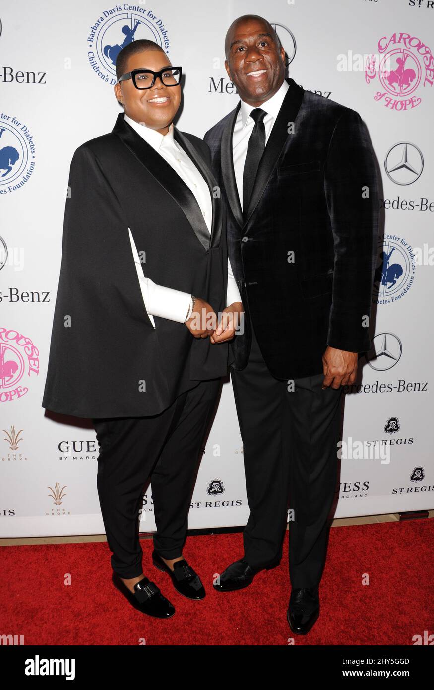 E.J. Johnson, Magic Johnson frequenta il Carousel of Hope Ball del 2014, che si tiene al Beverly Hilton Hotel di Los Angeles, California. Foto Stock