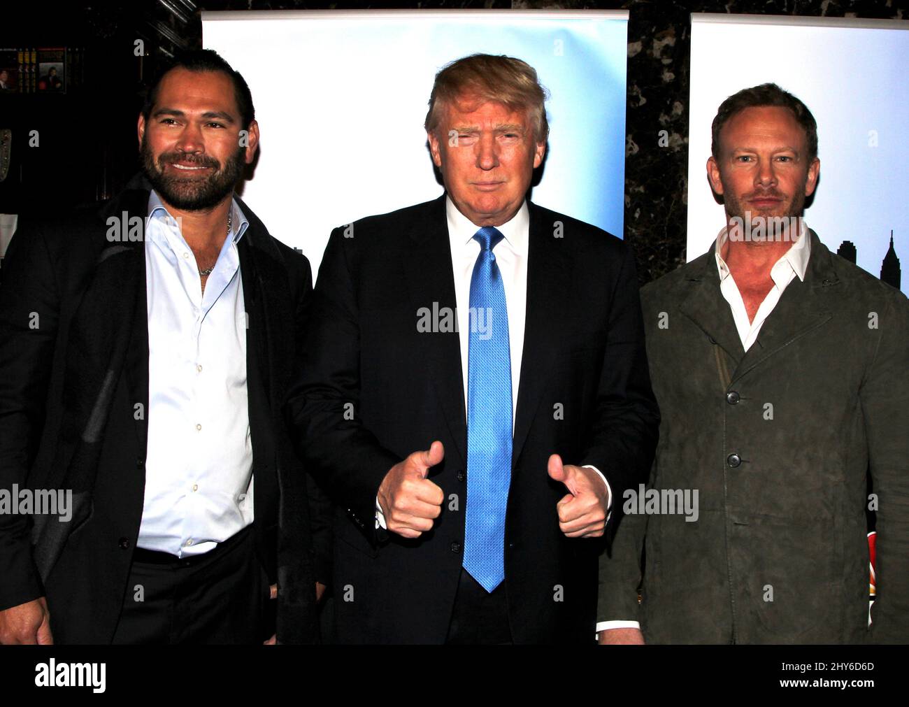 Johnny Damon, Donlad Trump e Ian Ziering hanno partecipato all'evento Red Carpet 'Celebrity Apprentice' presso Trump Towers a New York City Foto Stock