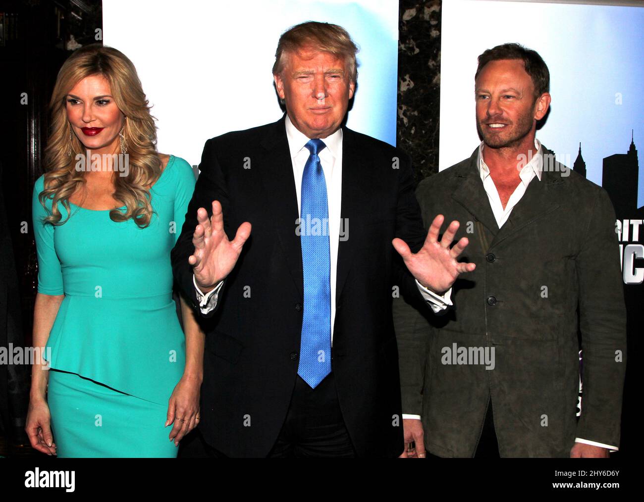 Brandi Glanville, Donlad Trump e Ian Ziering hanno partecipato all'evento Red Carpet 'Celebrity Apprentice' presso Trump Towers a New York City Foto Stock