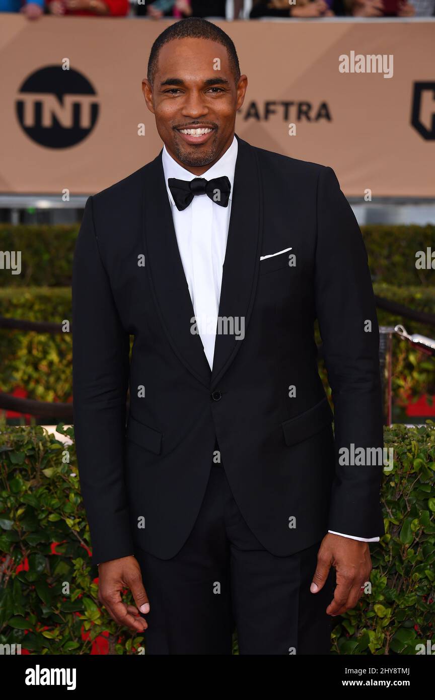 Jason George arriva al 22nd Annual Screen Actors Guild Awards che si tiene presso il Shrine Auditorium di Los Angeles, California. Foto Stock