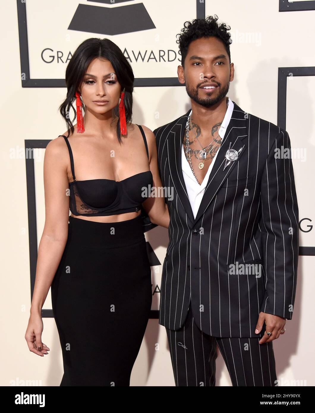 Miguel arriva ai Grammy Awards 58th che si tengono allo Staples Center di Los Angeles Foto Stock
