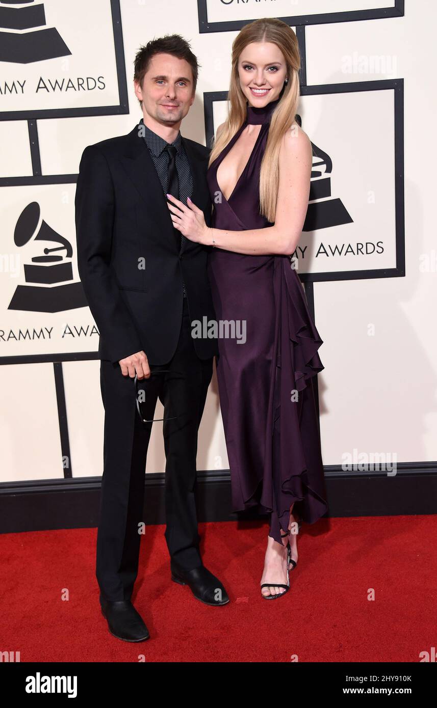 Matt Bellamy & Elle Evans in arrivo ai Grammy Awards 58th che si tengono allo Staples Center di Los Angeles Foto Stock