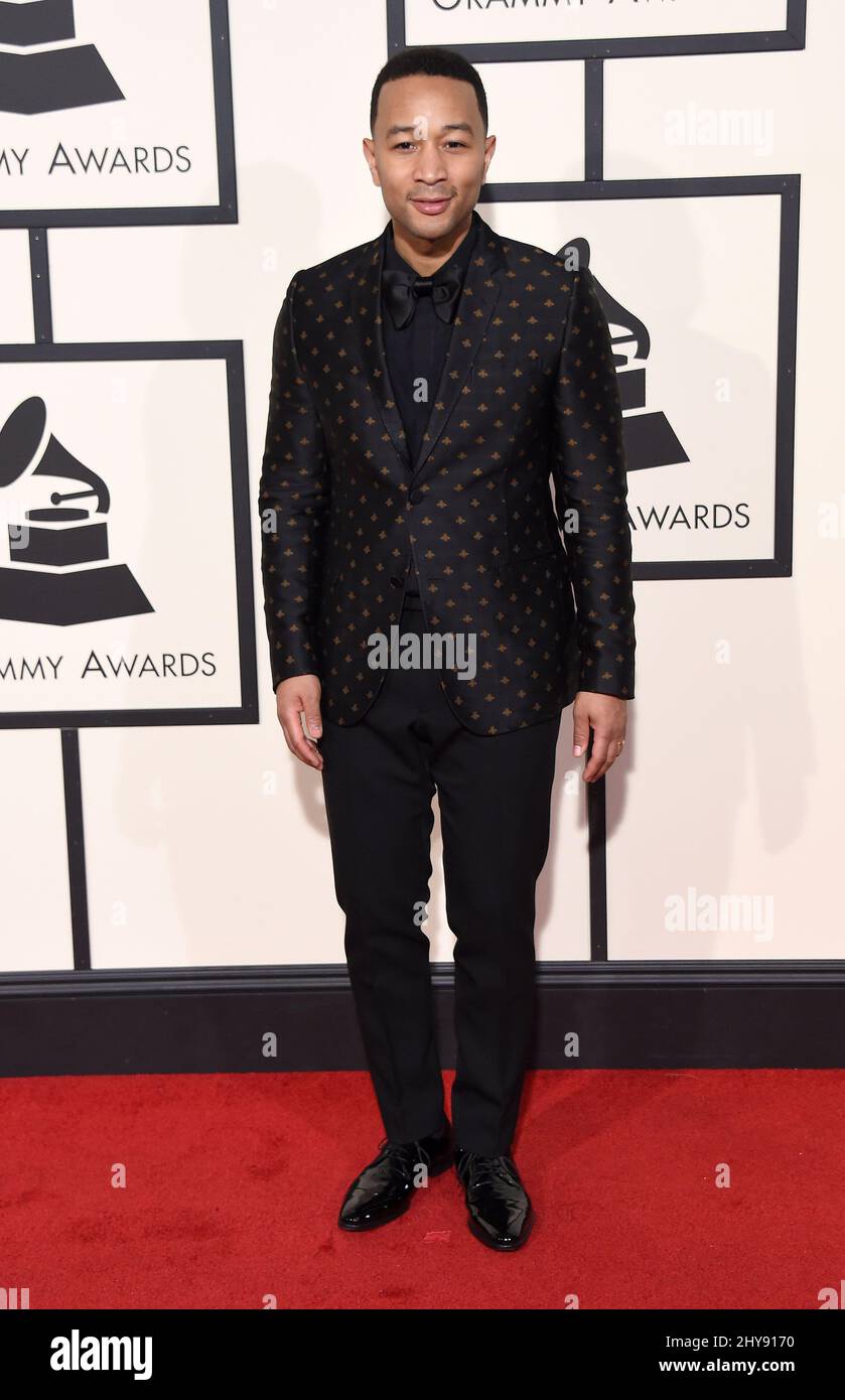 John Legend arriva al Grammy Awards 58th che si tiene presso lo Staples Center di Los Angeles Foto Stock