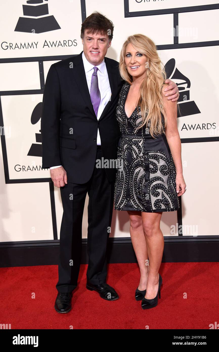 Lee Ann Womack e Frank Liddell arrivano ai Grammy Awards 58th che si tengono allo Staples Center di Los Angeles Foto Stock