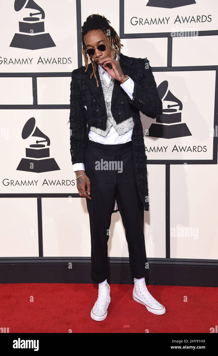 Wiz Khalifa in arrivo ai Grammy Awards 58th che si tengono allo Staples Center di Los Angeles Foto Stock