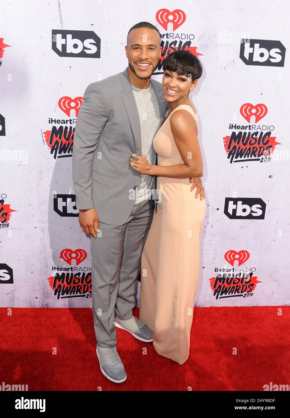 Meagan Good, Devon Franklin arriva per gli iHeartRadio Music Awards al Forum domenica 3 aprile 2016, a Inglewood, California. Foto Stock