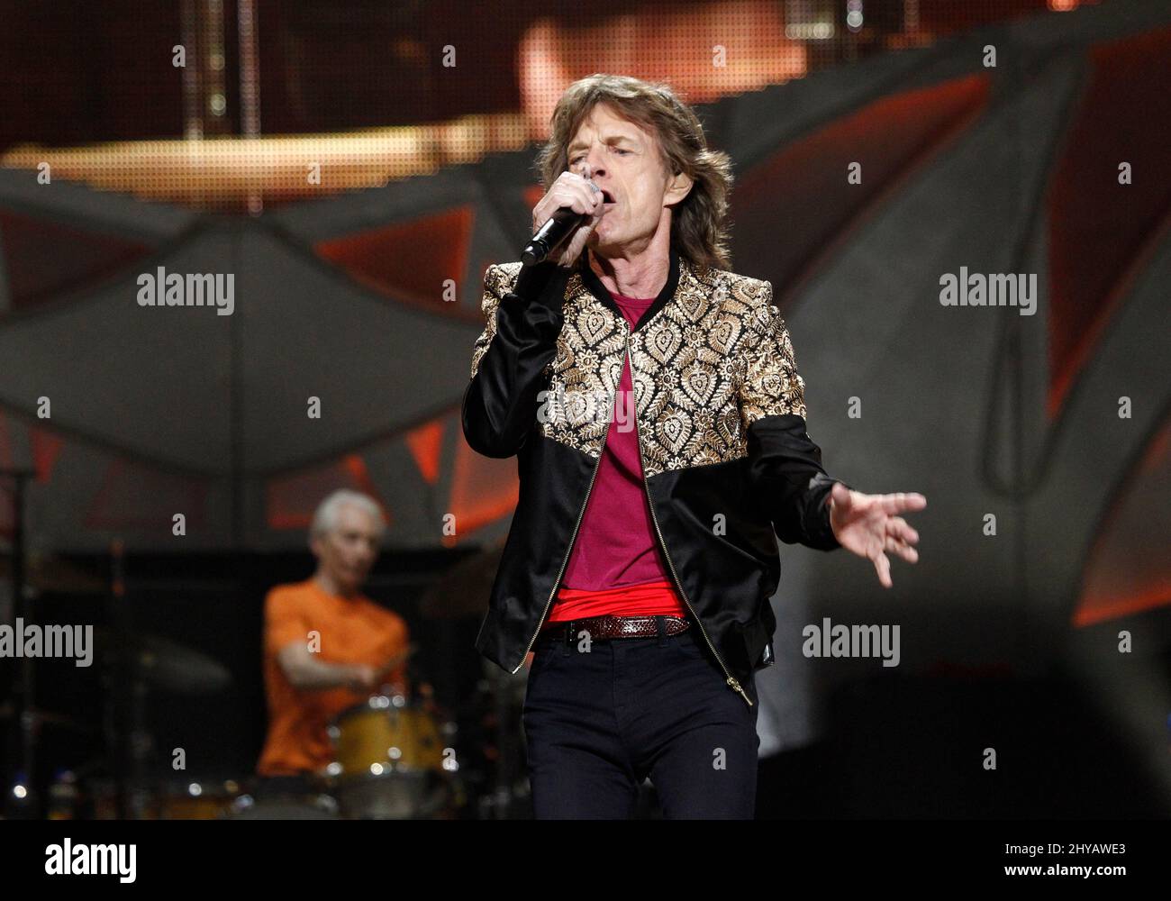 Mick Jagger of the Rolling Stones si esibisce presso i Rolling Stones in concerto presso la T-Mobile Arena Foto Stock