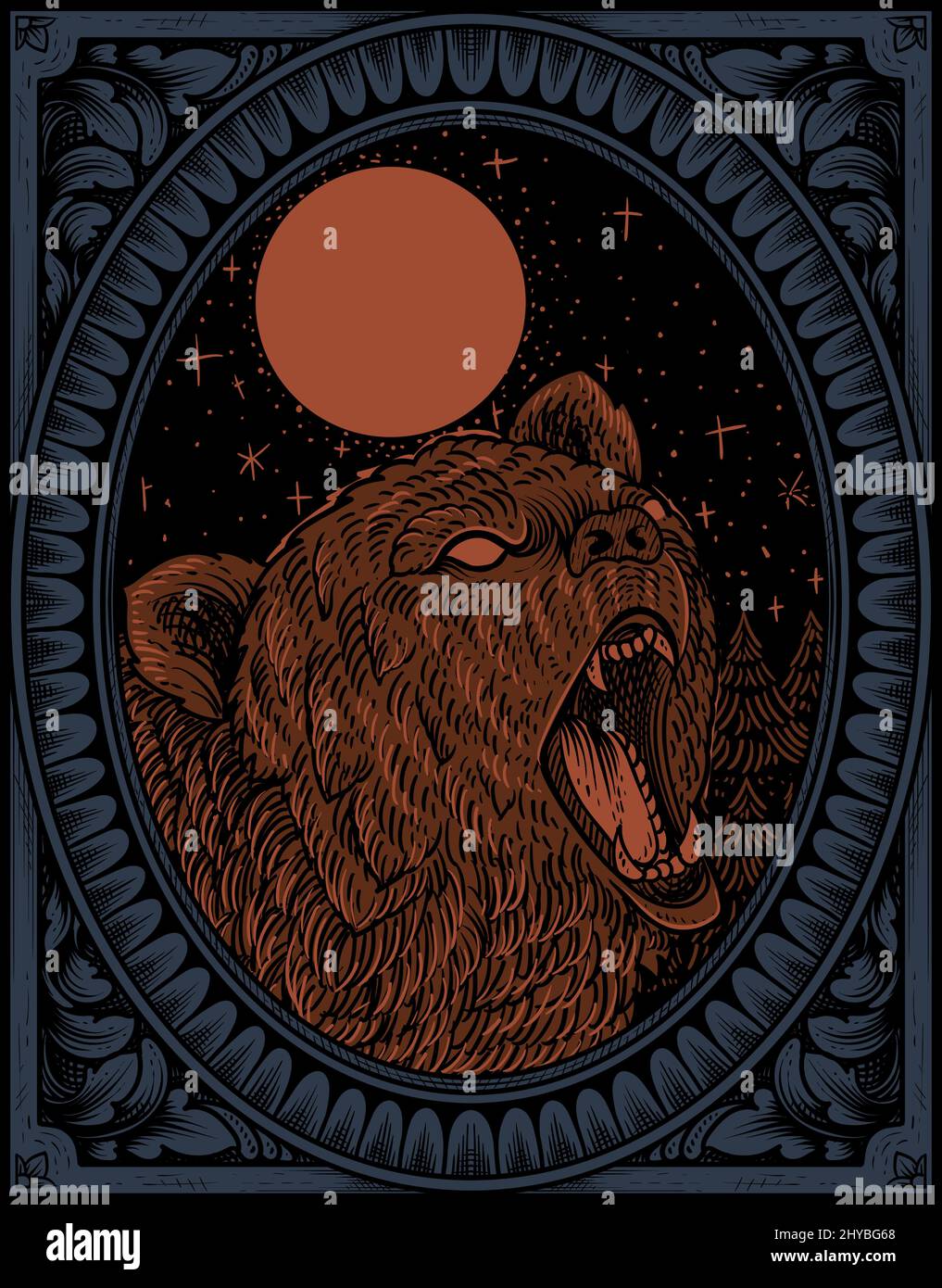 illustrazione orsetto grizzly vintage con stile incisione Illustrazione Vettoriale