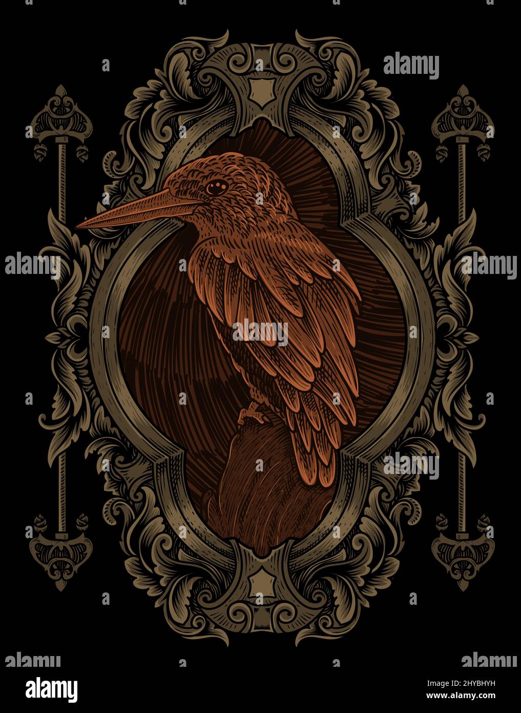 illustrazione uccello vintage bello con stile di incisione Illustrazione Vettoriale