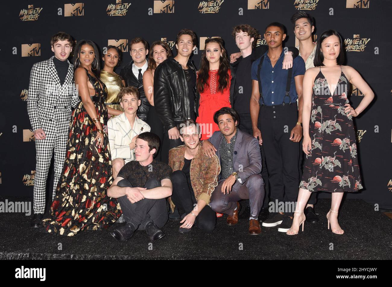 Dylan Minnette e il cast di 13 motivi perché nella sala stampa al MTV Movie and TV Awards 2017 tenuto presso il Shrine Auditorium di Los Angeles, USA Foto Stock