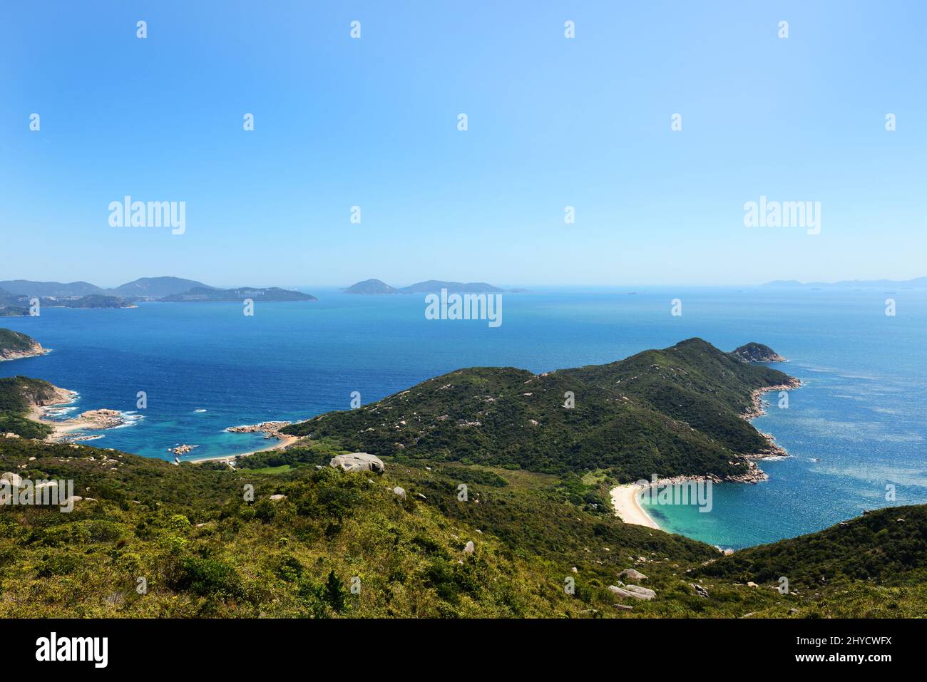 Una vista della Baia di Tung o dalla cima del Monte Stenhouse, l'Isola di Lamma, Hong Kong. Foto Stock