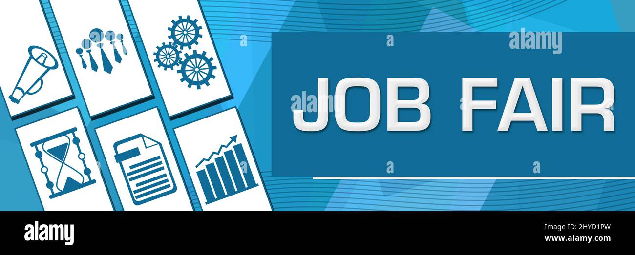 Job Fair Random Shapes Blue Business Symbols sfondo Foto Stock